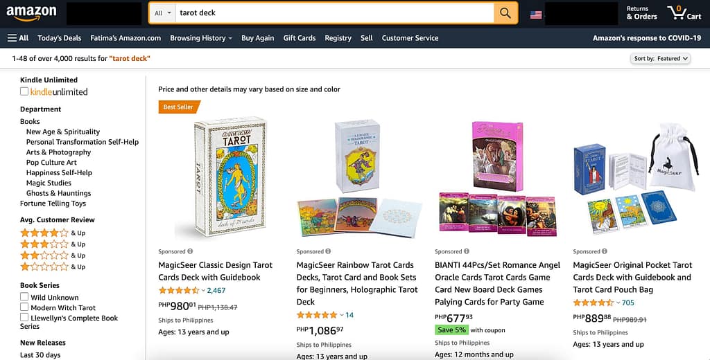 Buy Tarot cards in the Philippines through Amazon